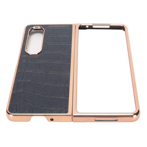 Fodral för Samsung Galaxy Z Fold 4 Nano Plating Krokodilskinnsmönster Äkta läder Repskydd Blå