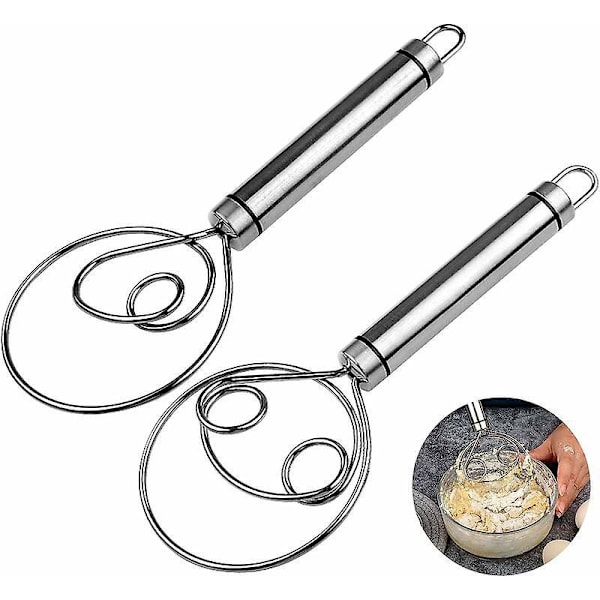 Deigvisp Mikser Kjøkkenvisp 2 Stykker Rustfritt Stål Deigvisp 21.5cm Pluss Dansk Deigvisp Danske Deigvisper for Manuell Brød Kake Bakverk L