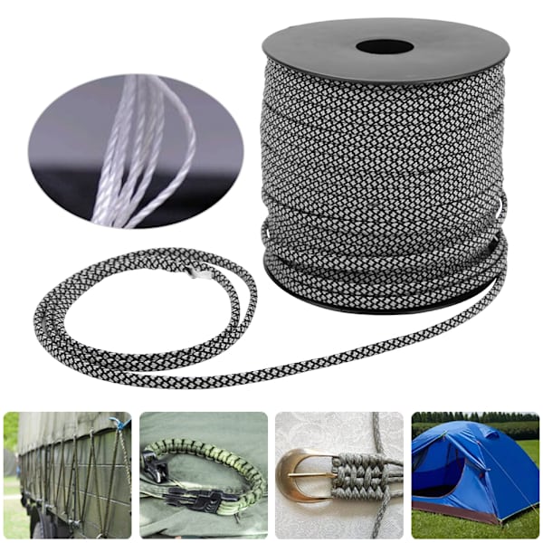 50M 4MM Tykk 7 Kjerne Paracord Redning Bindetelt Lanyard Camping Tau for Utendørs Armbånd Vev Silver Black