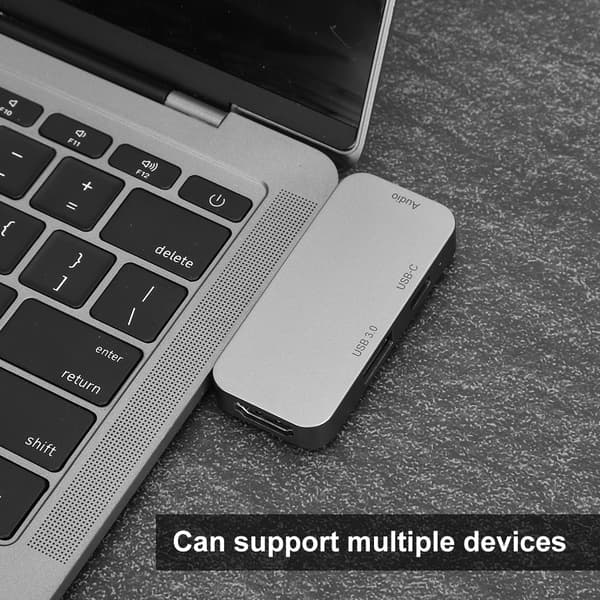 4 i 1 USB-C Hub Grå Multifunktionell Expansionsdocka Typ-C till HDMI-kontakt 60W PDGrå
