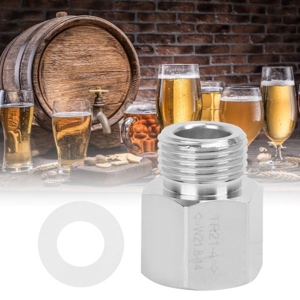CO2 Tank Cylinder Adapter Converter Sølv Hun Tråd TR21-4 til Han Tråd W21.8-14