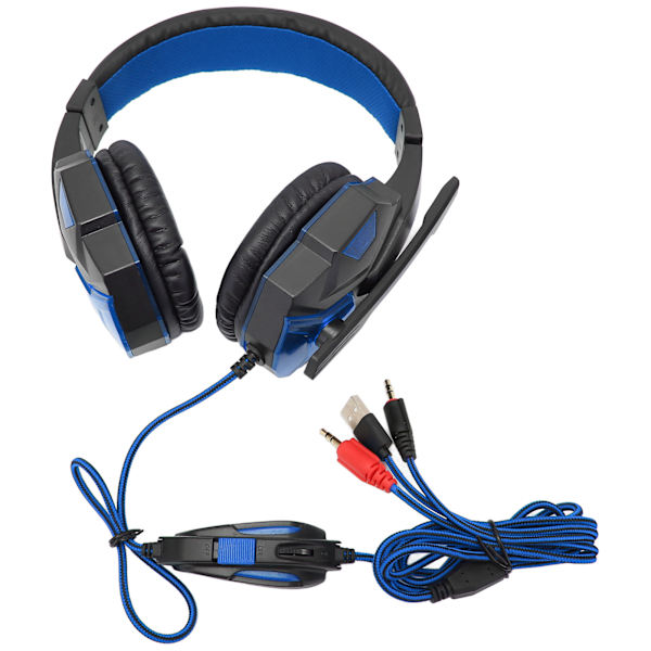 Gaming Headset Luminous Justerbar Volym 3,5 mm Gaming Headset med Mikrofon för PC Svart Blå