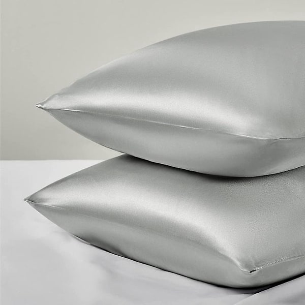 Bedsure Grå Satin Pudebetræk Sæt af 2 til Hår og Hud Queen Size 20x30 Tommer Luksus Silke Pudebetræk