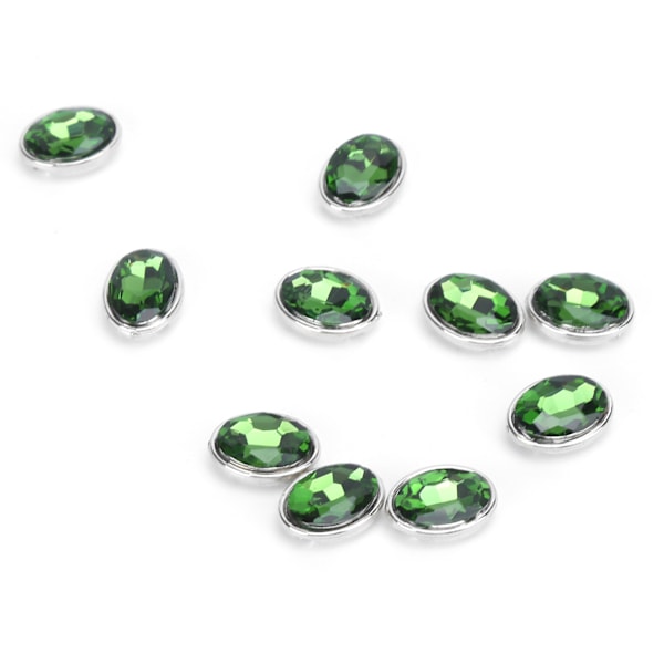 10 stk klo rhinestone 10x14mm oval klofri kanting ukroket klær vesker sko håndsydde tilbehør (grønn)