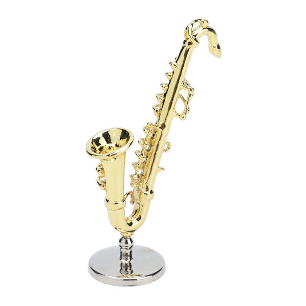 Dukkehus Saksofon Mini 1:6 Levende Utsøkt Miniatyr Musikk Instrumenter med Base for Barn Leker Dekorasjon Gave