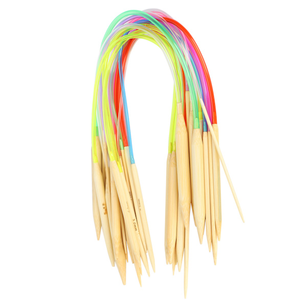 18-osainen pyöröpuikkosetti, kaksiteräinen, bambu, värillinen, joustava putkiliitäntä, neulontatyökalusarja (40 cm)