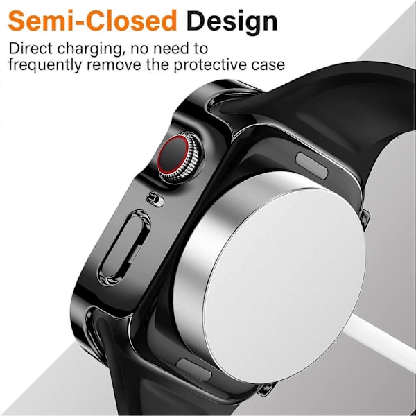 2 Stykker 40mm (Sort) Etui Kompatibelt med Apple Watch 44mm Series 6 SE Series 5 Series 4 med Skærmbeskytter, Ultratyndt Hårdt Etui Anti-Ridse Tem