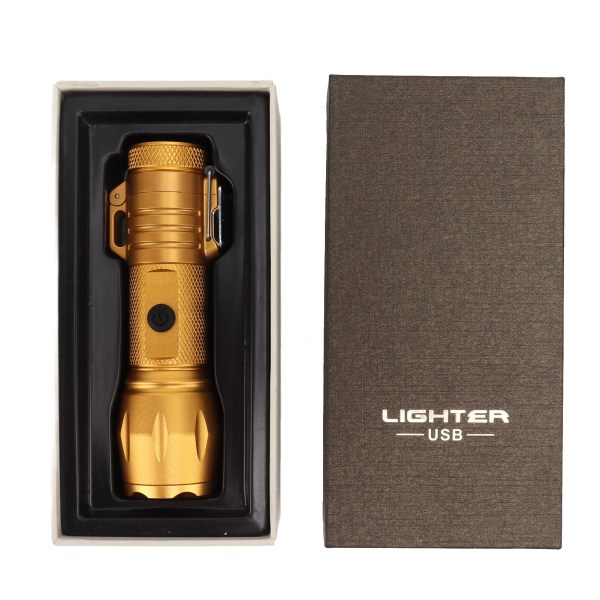 Elektrisk lighter vandtæt vindtæt aluminiumlegering bærbar lighter med lommelygte 3.7v guld