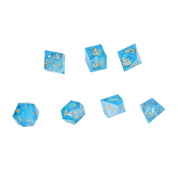 7-delt sett med polyhedral harpiks terninger RPG-spill terninger med skarpe kanter for brettspill matematikkundervisning