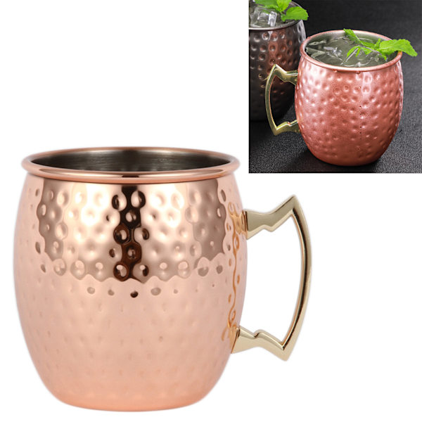 Moskva Mule Krus med Håndtag i Rustfrit Stål 550ml Hammeret Krus Bar Kreativ Cocktail Kop