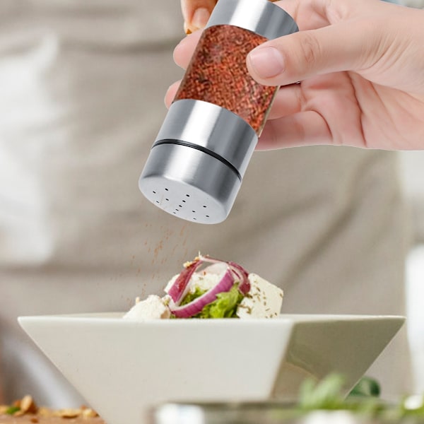 Krydderbeholder i rustfritt stål for salt, pepper og krydder
