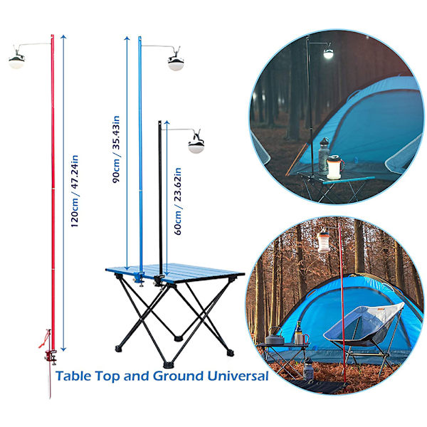 Utomhus Campingbord Fällbar Lampa Pol Bärbar Lykta Ljusklämma Fäste med Klämma för Utomhus Picknick Vandring Fiske