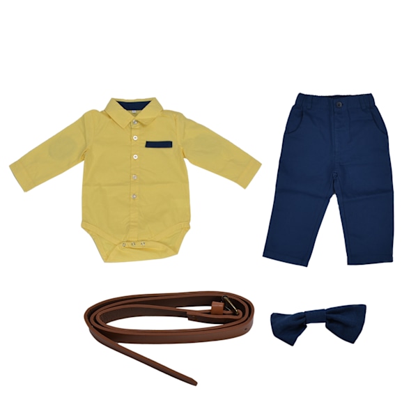 Baby Boy Gentleman Outfit Children Fashionable Exquisite Shirt Suspender Pants Suit Set for PartyYellow 70cm