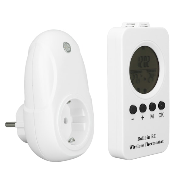Trådløs stikkontakt termostat LCD fjernbetjening digital display temperaturregulator med temp sensor EU stik 220V