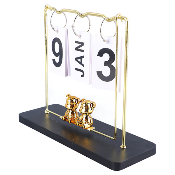 Bear Wooden Metal Flip Calendar Daily Flip Calendar Återanvändbar evighetskalender Desktop Flip Calendar för kontorshem Svart gunga
