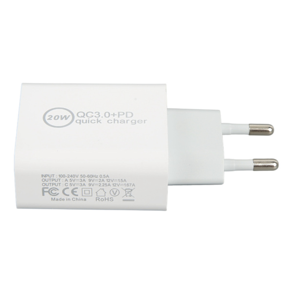 20W QC3.0 PD Nopea Laturi Kaksoisportti Nopea Latausnopeus Laturi Dji Avata AC 100‑240V Valkoinen EU-pistoke 85x43x24mm