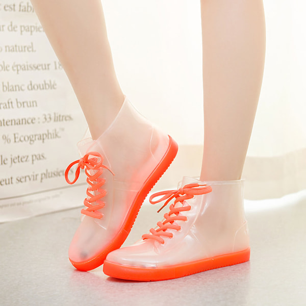 Short Rain Boots Transparent Design Nonslip Fashion Elegant Style Durable PVC Waterproof Shoes for Adults Outdoor Transparent Orange (Single) 38