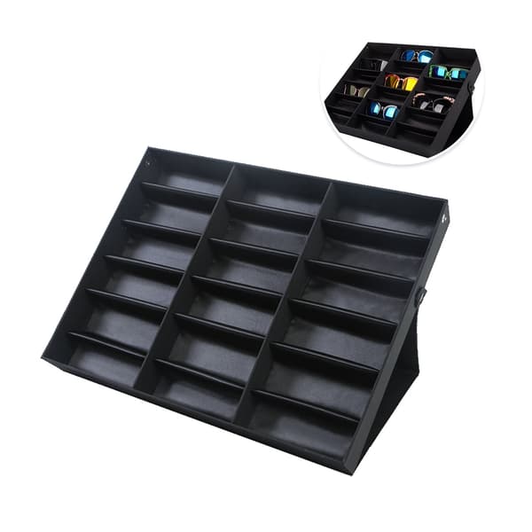 18 rum PU Læder Brille Display Opbevaringskasser Foldbart Cover Solbrilleboks Organizer Holder