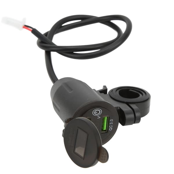 Sort Dobbelt USB QC3.0 Hurtigopladende Bilopladeradapter med Spændingsdisplay til Motorcykel