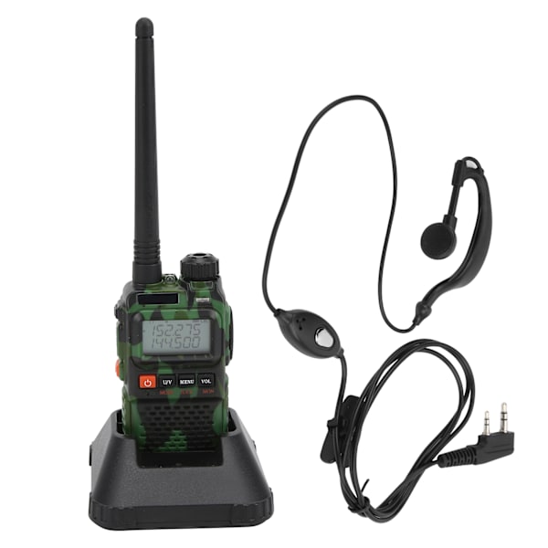 Bärbar Walkie Talkies Set Handhållen LCD-display Walky Talky med Hörlurar 100‑240VGrön EU-kontakt 100‑240V