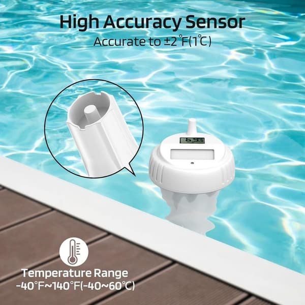 Trådløst flydende pooltermometer, indendørs/udendørs termometer til pools, spabade, boblebade og damme, hvid