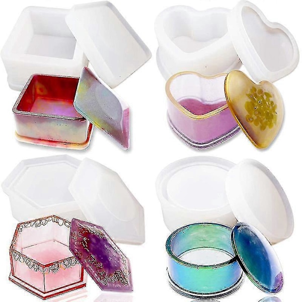 4 Pakke Æske Resinforme Smykkeskrin Forme S /hexagon/rund Og Firkantet Epoxyforme Containe Zekai