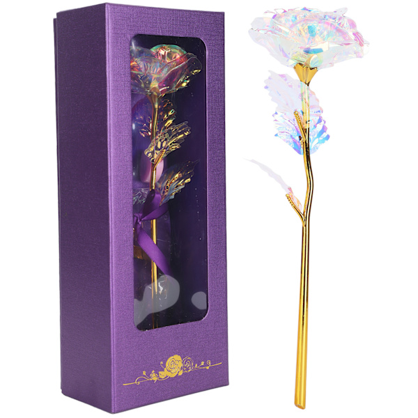 Transparent rosblomma med kärleksformad displayställ hantverkssamling lila förpackningslåda vit och färg