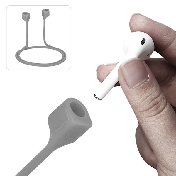 Dubbel magnetisk silikon anti-förlorad öronpropp slinga rem snöre sladd för Airpods grå