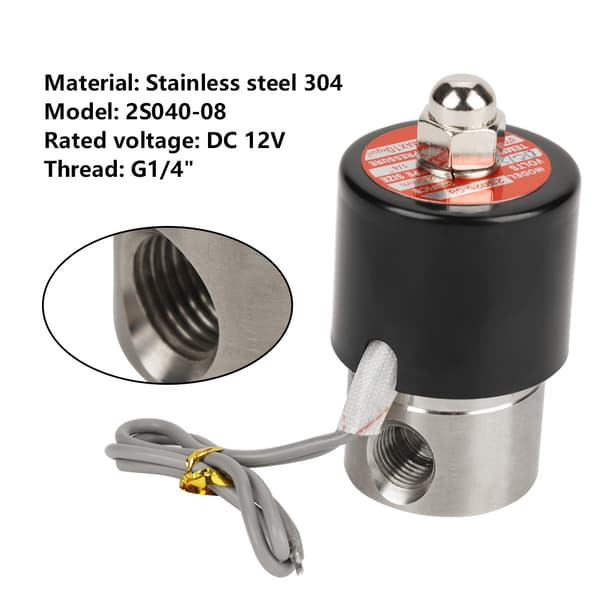 DC 12V G1/4\" Rustfritt Stål 304 Normalt Lukket Elektrisk Magnetventil