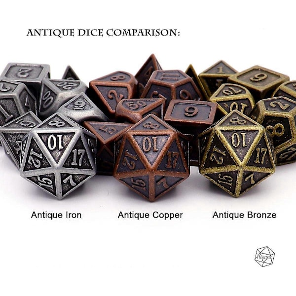 Veritahrainen metallinen DND-nopan setti, veritahraiset D&D polyhedral RPG-nopat (antiikkikupari)