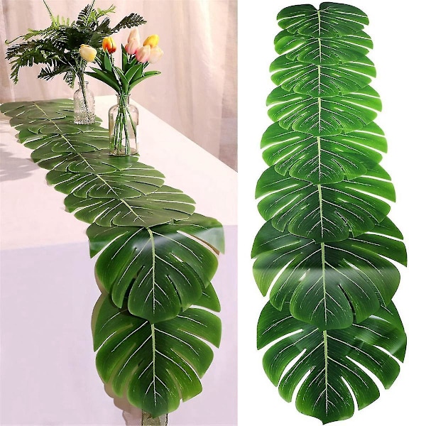 2 stk. Kunstige Palmeblader Bordløpere 220 cm Lange Tropiske Palmeblader Bordløper Faux-B10