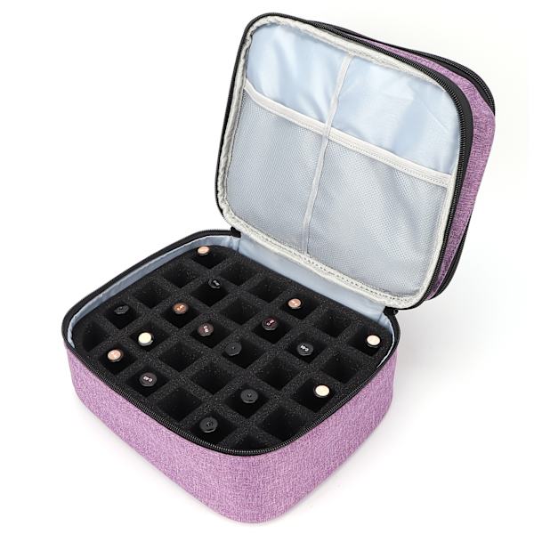 Bärbar nagellack reseväska dubbla lager nagellack förvaringsväska sminkhållare väska lila