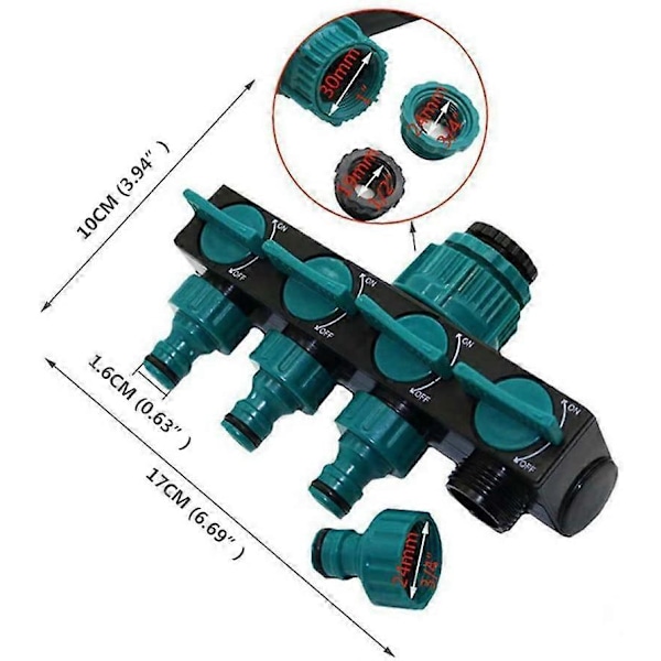 Vandhane Splitter med Hurtigkoblinger, 1\" 3/4\" 1/2\" Havevandslange Adapter med Individuel Afspærringsventil