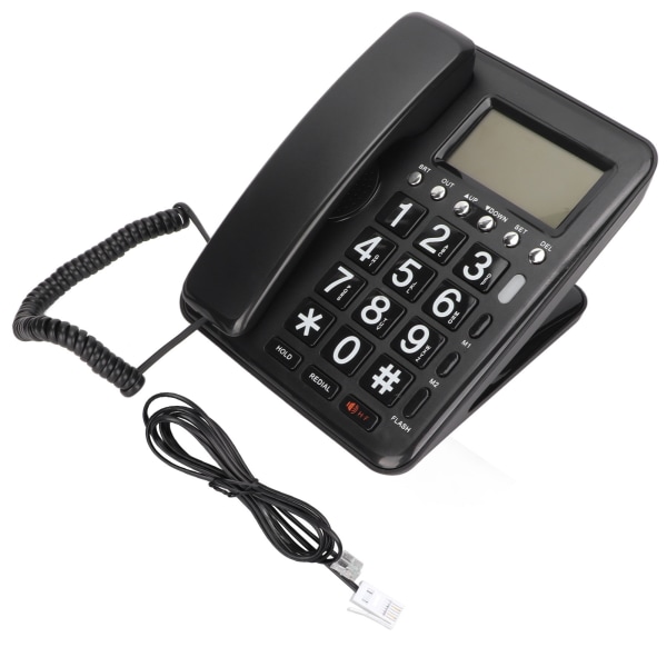 Opkalds-ID med ledning Fuld håndfri fast fastnettelefon med blå skærm til hjemmekontor Sort
