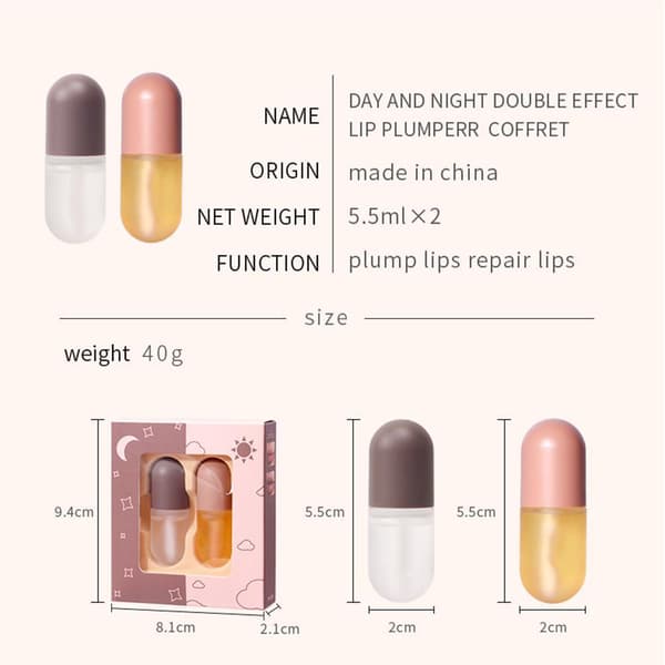 2 stk. læbeforstærkersæt Naturlig makeup læbeglans Læbeforstærker til fyldigere, hydrerede læber