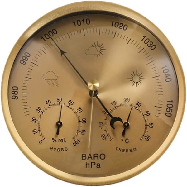Udendørs Termometer Hygrometer 3-i-1 Væghængt Barometer Ingen Batteri Krævet Gylden Rumtemperatur Tester