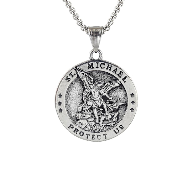 Pyhän Mikaelin Arkkienkelin katolinen mitali ruostumattomasta teräksestä amuletti riipus kaulakoru 22+2
