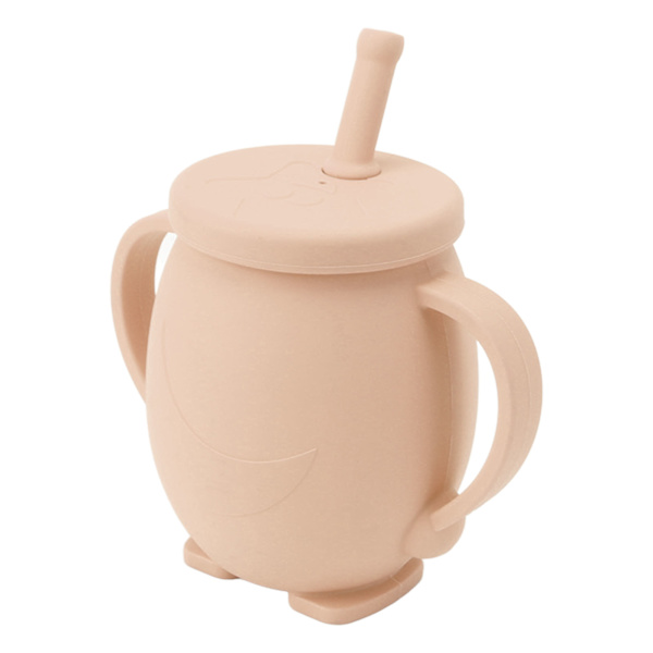 230 ml silikon treningskopper for småbarn med sugerørlokk, sklisikre håndtak, sølefri treningskopp for baby, småbarn, spedbarn, støvete rosa