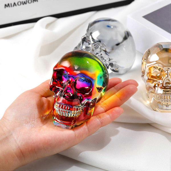 2 kpl 7 cm Kristallipinnoitetut Värikkäät Pääkallopäät Figuriinit Kuolleiden Päivän Koriste Lahjat, Lasinen Pääkallopää Kotikoriste Taide Halloween Noita Patsas