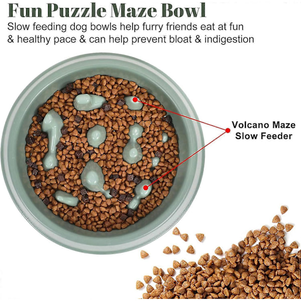 Slow Feeder Hundeskål til Små og Mellemstore Hunde Katte Skridsikker Langsom Spisning Sund Hvalpeskål Puzzle Maze Fun Feeder, Grøn