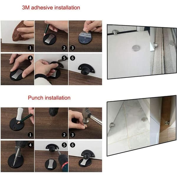 Magnetisk dørstopper i 304 rustfrit stål – børstet finish – borefri installation – til mellemrum fra 5 til 18 mm