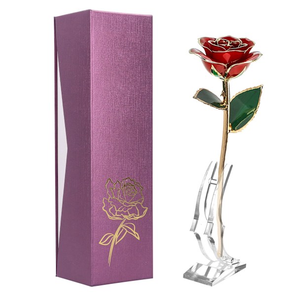 24K Gold Rose Dipped Creative Girlfriends Wife Valentine's Day Gift Wedding Decor with Base Red