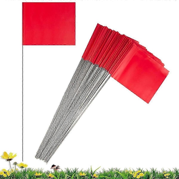 50-pack Markeringsflaggor, Röda Gårdsflaggor 15x4x5 Tum, Markeringsflaggor, Gräsmatteflaggor, Bevattningsflaggor, Landskapsflaggor