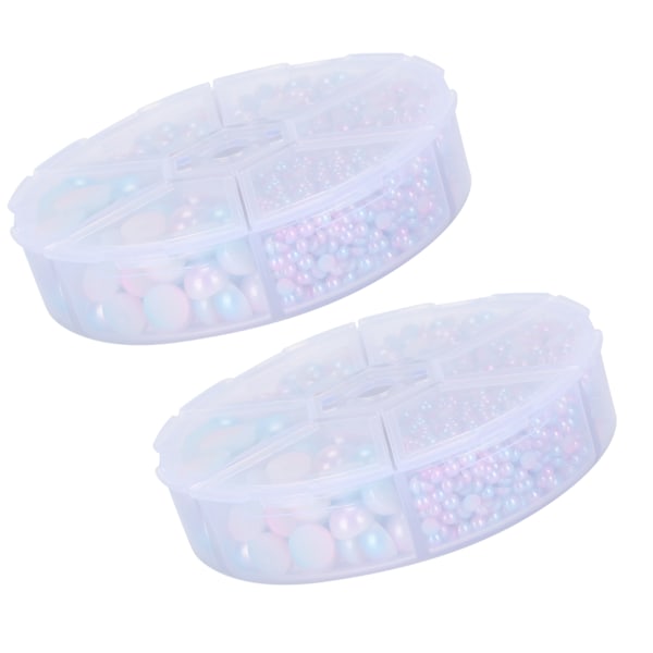 2 bokser gradient imitasjon perle halvsirkulær ikke-porøs flat bak dekorative tilbehør for klær DIY (rosa blå)