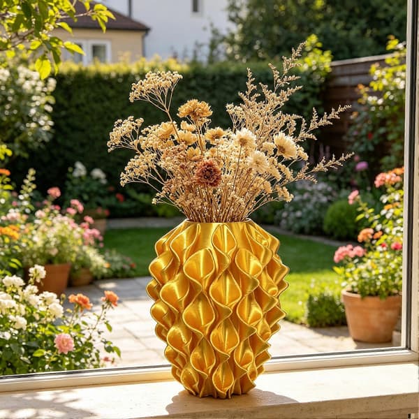 3D-printed flower vase red gold geometric home decor