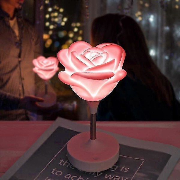 Blomsterbordlampe Stående Pink Rose LED USB Natbordslampe til Stue Kontor Læsning, Kreativ Valentinsdag Fødselsdagsgave til Elsker Kvinder Gi