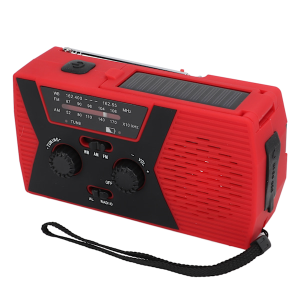 Vevradio med handvev, vattentät AM FM WB nödradio 2,7 till 4,2V väderlarm solcellsradio för utomhusnöd