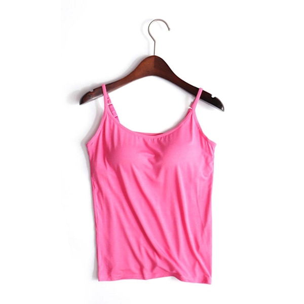 Slim Fit Padded Camisole Tank Tops with Built-In Bra for Women XL Dark Pink