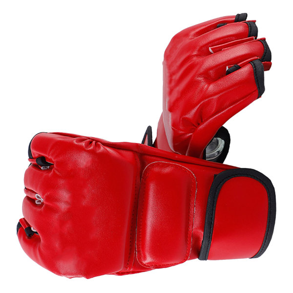 Unisex MMA-handskar Halvfinger-boxningshandskar med öppna handflator för kampträning Röd