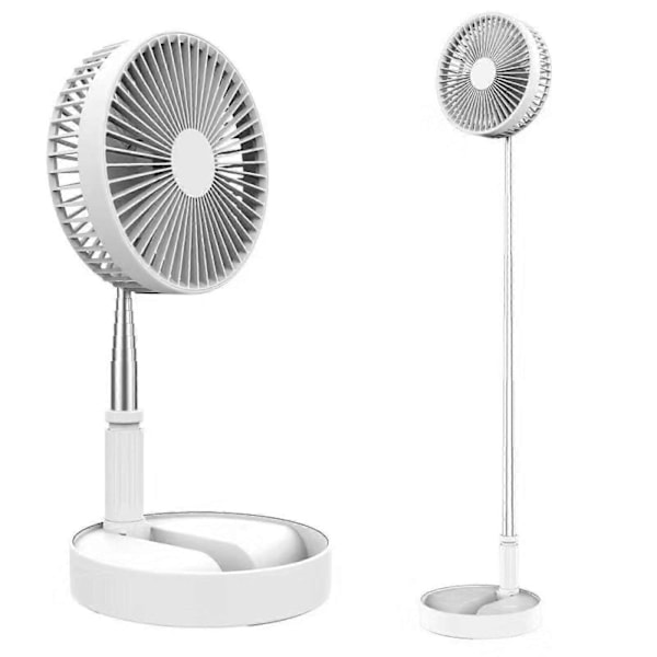 Foldbar oscillerende stående ventilator med fjernbetjening, bærbar lydsvag bordventilator, 7200mah genopladelig USB, til soveværelse kontor - GSLA Hvid